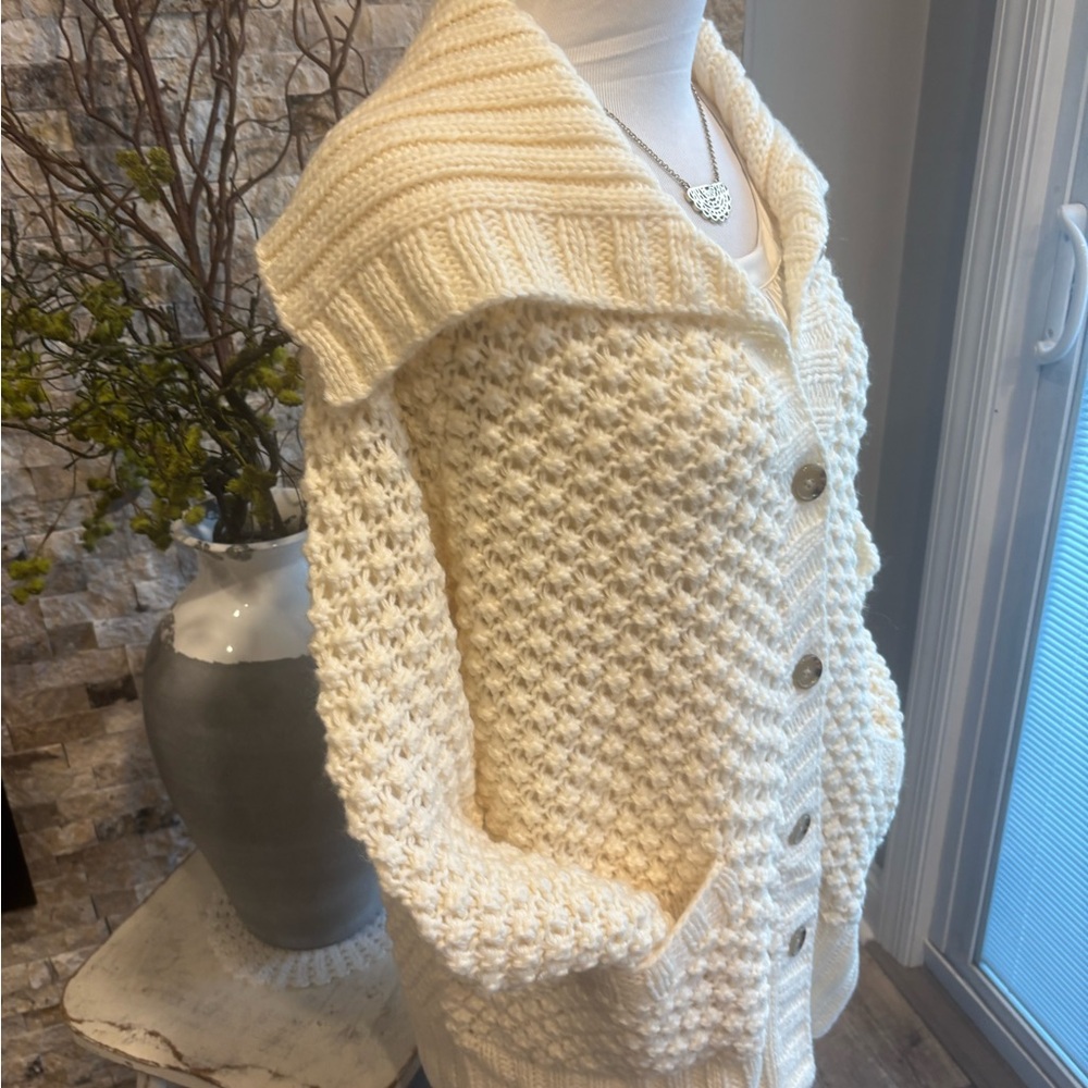 Talbots Cream Cardigan Sweater with Shawl Collar - Picture 4 of 7